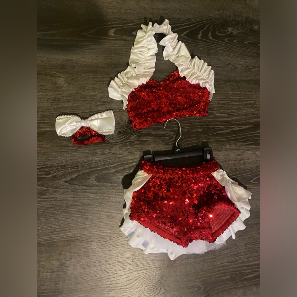 Red Sequin 2 Piece Custom made dance costume, pristine condition